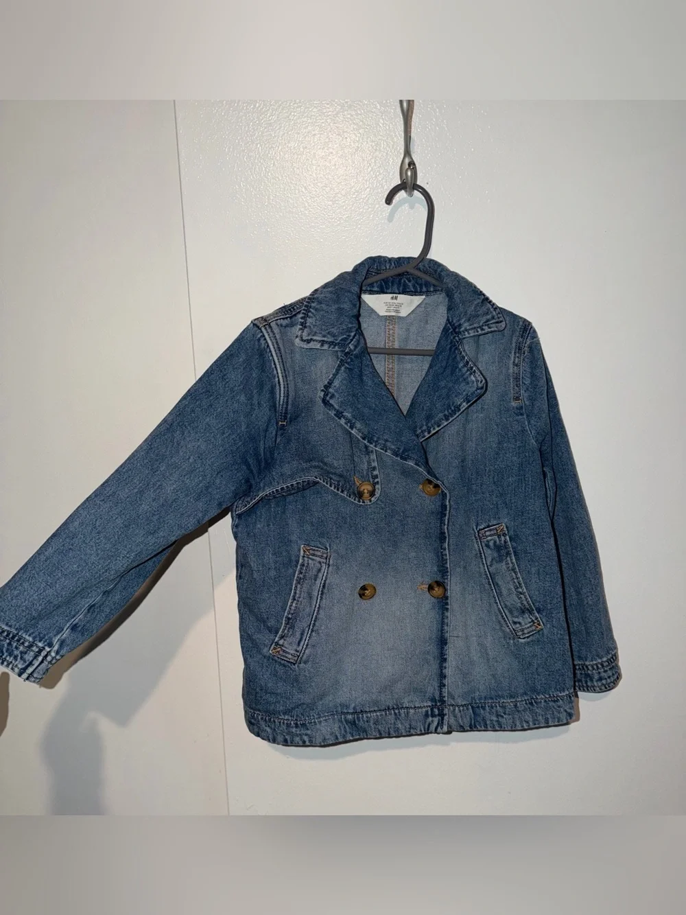 H&M Girls' Blue Denim Double-Breasted Jean Jacket Size 6X